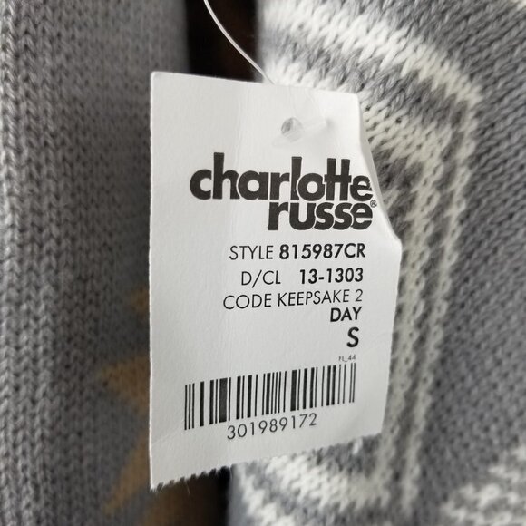 Charlotte Russe Small Cardigan Waterfall Front Southwest Aztec knit Gray Tan New - Picture 9 of 9